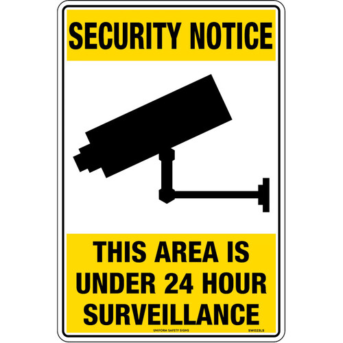 WORKWEAR, SAFETY & CORPORATE CLOTHING SPECIALISTS - 600x400mm - Metal - Security Notice This Area Is Under 24 Hour Surveillance