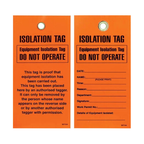 WORKWEAR, SAFETY & CORPORATE CLOTHING SPECIALISTS - 75x160mm - Tear Proof Tags - Pkt of 25 - Equipment Isolation Tag Do Not Operate