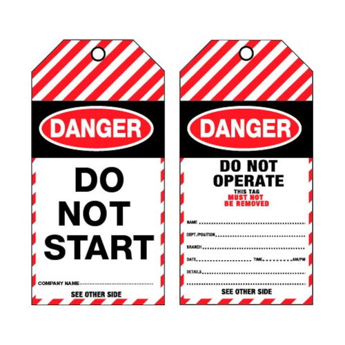 WORKWEAR, SAFETY & CORPORATE CLOTHING SPECIALISTS - 75x160mm - Cardboard Tags - Pkt of 25 - Danger Do Not Start