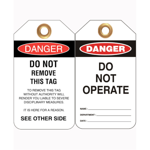 WORKWEAR, SAFETY & CORPORATE CLOTHING SPECIALISTS 80x140mm -  Heavy Duty PVC Tags - Pkt of 25 - Danger Do Not Operate