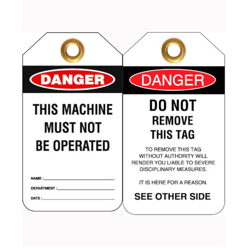 WORKWEAR, SAFETY & CORPORATE CLOTHING SPECIALISTS 80x140mm -  Heavy Duty PVC Tags - Pkt of 25 - Danger This Machine Must Not Be Operated