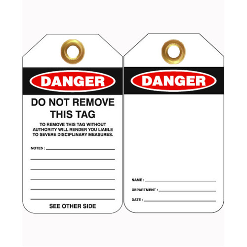 WORKWEAR, SAFETY & CORPORATE CLOTHING SPECIALISTS 80x140mm -  Heavy Duty PVC Tags - Pkt of 25 - Danger Blank