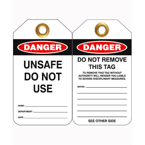 WORKWEAR, SAFETY & CORPORATE CLOTHING SPECIALISTS 80x140mm -  Heavy Duty PVC Tags - Pkt of 25 - Danger Unsafe Do Not Use