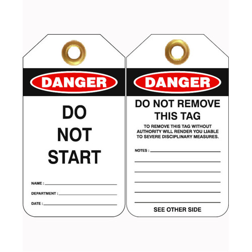 WORKWEAR, SAFETY & CORPORATE CLOTHING SPECIALISTS 80x140mm -  Heavy Duty PVC Tags - Pkt of 25 - Danger Do Not Start