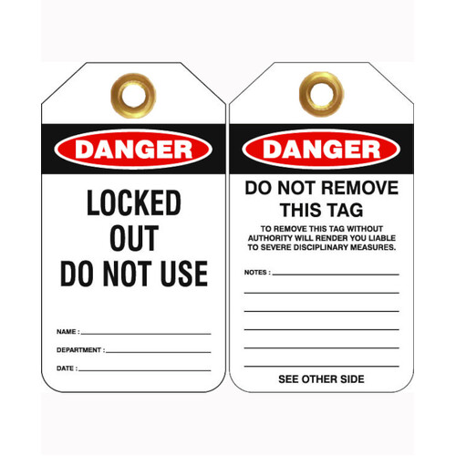 WORKWEAR, SAFETY & CORPORATE CLOTHING SPECIALISTS 80x140mm -  Heavy Duty PVC Tags - Pkt of 25 - Danger Locked Out Do Not Use