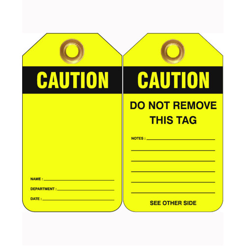 WORKWEAR, SAFETY & CORPORATE CLOTHING SPECIALISTS 80x140mm -  Heavy Duty PVC Tags - Pkt of 25 - Caution Blank