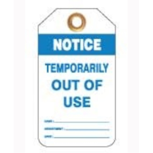 WORKWEAR, SAFETY & CORPORATE CLOTHING SPECIALISTS 80x140mm -  Heavy Duty PVC Tags - Pkt of 25 - Notice Temporarily Out Of Use