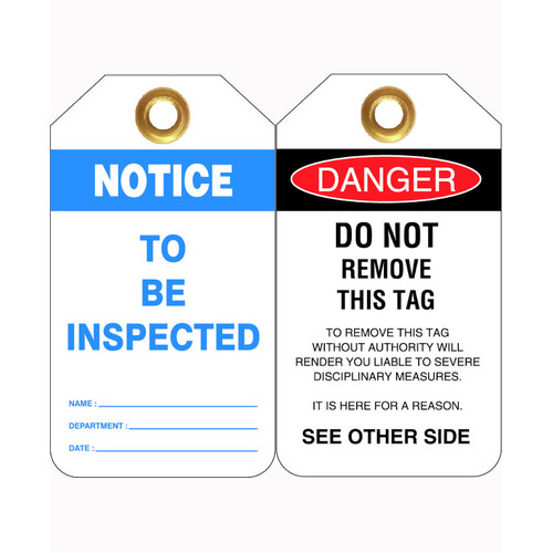 WORKWEAR, SAFETY & CORPORATE CLOTHING SPECIALISTS 80x140mm -  Heavy Duty PVC Tags - Pkt of 25 - Notice To Be Inspected