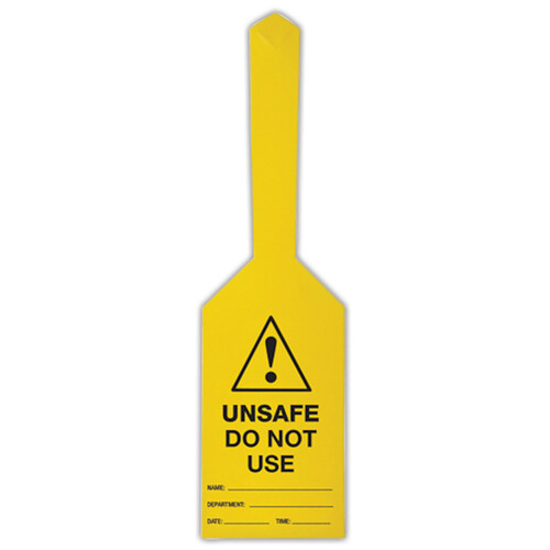 WORKWEAR, SAFETY & CORPORATE CLOTHING SPECIALISTS - 170x80mm - Self Locking Tags - Pkt of 25 - (Caution Triangle & Exclamation Mark) Unsafe Do Not Use