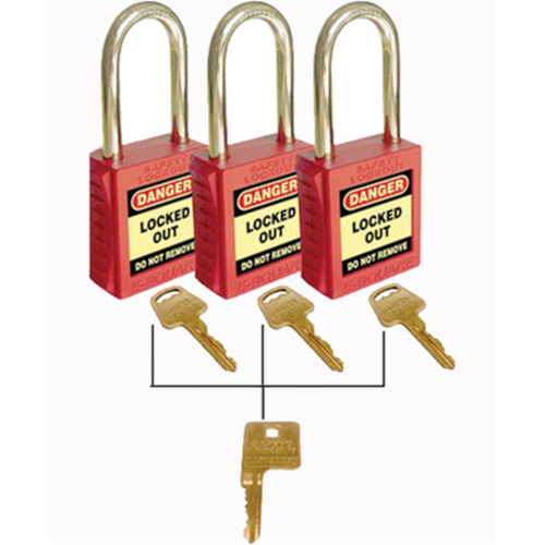 WORKWEAR, SAFETY & CORPORATE CLOTHING SPECIALISTS - 42mm Premium Safety Padlocks - Red - Set of 3 With Master Key