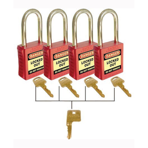 WORKWEAR, SAFETY & CORPORATE CLOTHING SPECIALISTS - 42mm Premium Safety Padlocks - Red - Set of 4 With Master Key