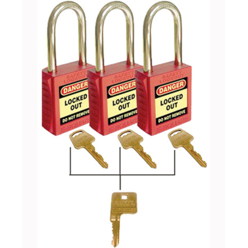 WORKWEAR, SAFETY & CORPORATE CLOTHING SPECIALISTS 42mm Premium Safety Padlocks - Red - Set of 3 - Keyed Alike