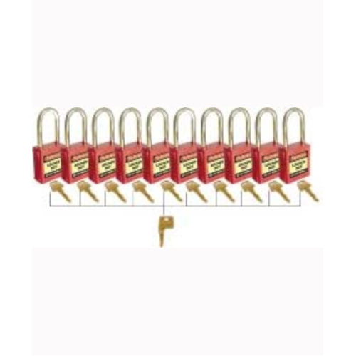 WORKWEAR, SAFETY & CORPORATE CLOTHING SPECIALISTS - 42mm Premium Safety Padlocks - Red - Set of 10 with Master Key