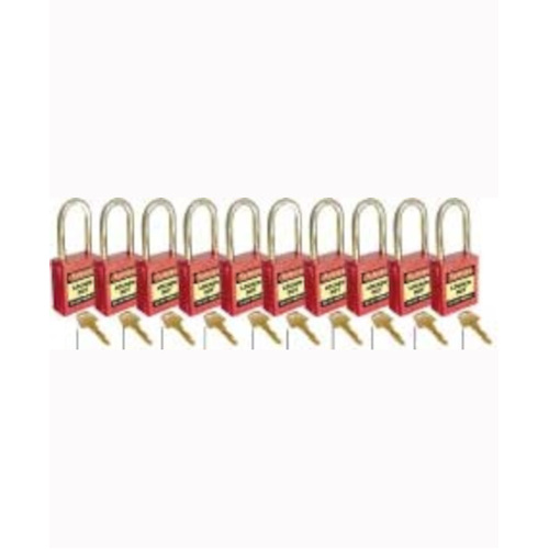 WORKWEAR, SAFETY & CORPORATE CLOTHING SPECIALISTS - 42mm Premium Safety Padlocks - Red - Set of 10 - Keyed Alike