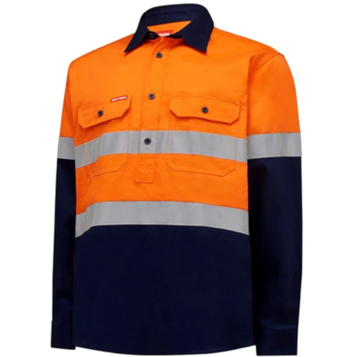 WORKWEAR, SAFETY & CORPORATE CLOTHING SPECIALISTS Core - Mens Hi Vis L/S H/weight 2 tone Cotton Drill Shirt w/Tape