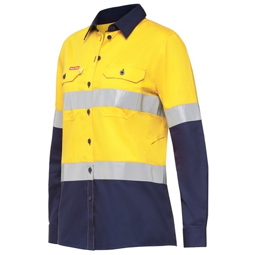 WORKWEAR, SAFETY & CORPORATE CLOTHING SPECIALISTS Koolgear - Womens Ventilated Hi-Vis Two Tone Shirt with Tape Long Sleeve